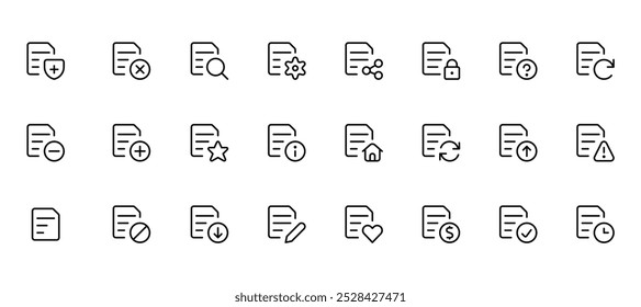 Document icon, File, paper doc icon set. Documents symbol collection. File written paper icons vector illustration. Editable Stroke. and Suitable for Web Page, Mobile App, UI, UX design.