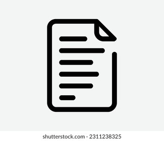 Document Icon. File Paper Folder Note Contract Message Sheet Archive Outline Shape Sign Symbol Black Artwork Graphic Illustration Clipart EPS Vector