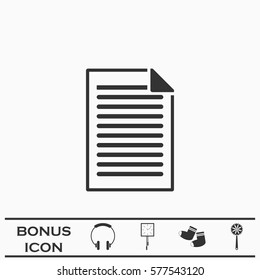 Document icon flat. Black pictogram on white background. Vector illustration symbol and bonus button
