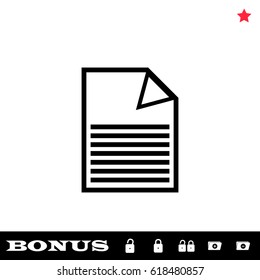 Document icon flat. Black pictogram on white background. Vector illustration symbol and bonus button open and closed lock, folder, star