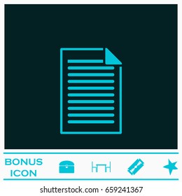 Document icon flat. Blue pictogram on dark background. Vector illustration symbol and bonus icons