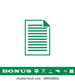 Document icon flat. Green pictogram on white background. Vector illustration symbol and bonus button