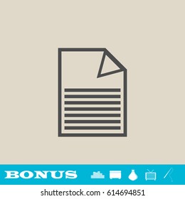 Document icon flat. Grey pictogram on light background. Vector illustration symbol and bonus button real estate, ottoman, vase, tv, fishing rod