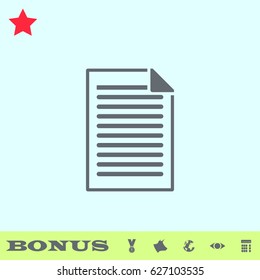Document icon flat. Grey pictogram on blue background. Vector illustration symbol and bonus buttons medal, cow, earth, eye, calculator