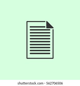 Document icon flat. Grey vector symbol on green background