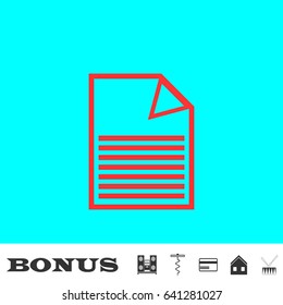 Document icon flat. Red pictogram on blue background. Vector illustration symbol and bonus buttons Music center, corkscrew, credit card, house, drum