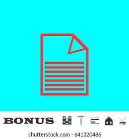 Document icon flat. Red pictogram on blue background. Vector illustration symbol and bonus buttons Music center, corkscrew, credit card, house, drum