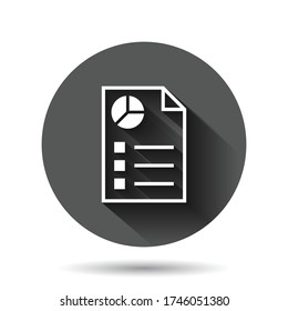 Document icon in flat style. Report vector illustration on black round background with long shadow effect. Paper sheet circle button business concept.