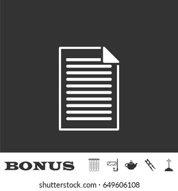 Document icon flat. White pictogram on black background. Vector illustration symbol and bonus icons