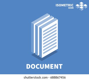 Document icon, illustration, vector symbol in flat isometric 3D style isolated on color background.