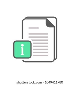 Document icon with information sign. Document icon and about, faq, help, hint symbol. Vector icon