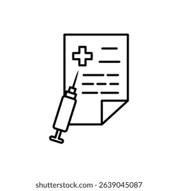 Document Icon With Injection, Health Icon, Medical Record Document, Vector Illustration, Symbol, Design Template Pictogram Logo, For Ui or Ux Isolated On White for Mobile App, Editable