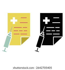 Ícone do documento com injeção, Ícone de saúde, Documento de registro médico, Ilustração de vetor, Símbolo, modelo de design logotipo pictograma, Para Ui ou Ux isolado em branco para aplicativo móvel, editável