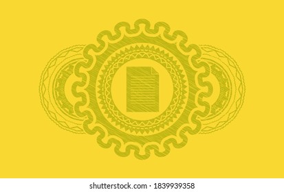 document icon inside Yellow stroke badge. Lemon handsome background. Artistic illustration. 