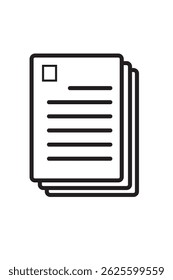 Document icon isolated on white background.  File icon in black color. Paper sign and symbol. Vector illustration.