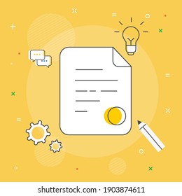 Document icon isolated on yellow background. Documents icon in flat style. Business and finance icons. Office equipment. Trendy vector illustration