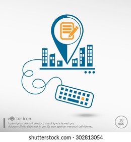  Document icon and keyboard. Line icons for application development, creative process.