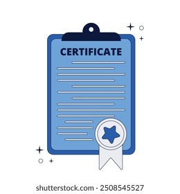 Document icon with license, certificate and medal. Vector illustration.