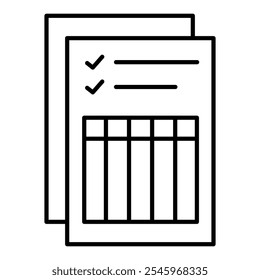 Dokumentsymbol im Linienstil mit bearbeitbarem Strich. Symbol über Recht und Gerechtigkeit