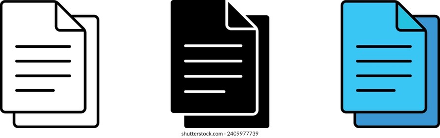 Document icon lined, isolated and colored style. Vector illustration