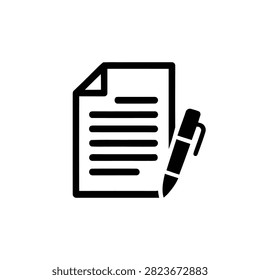 Document icon with lines and pen resting isolated on transparent background
