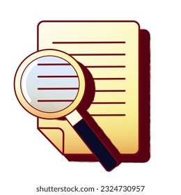 Document icon with magnifying glass. Retro PC user interface aestetic.