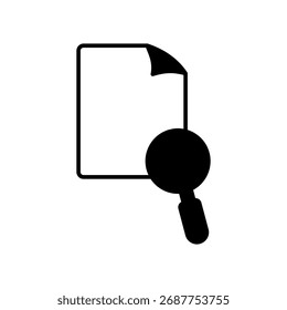 document icon with magnifying glass, simple flat style, vector illustration, symbol, pictogram design logo template, for ui or ux isolated on white for mobile app, editable