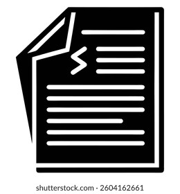 Document icon, minimalist design, black and white, line art, stacked papers, folded corner, text lines, simple graphic, vector illustration