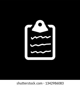 Document Icon On Black Background. Black Flat Style Vector Illustration.