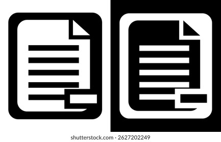 Ícone do documento no plano de fundo preto-e-branco. Disponível com variação de 2 cores em preto e branco.