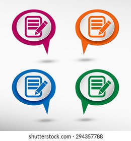  Document icon on colorful chat speech bubbles