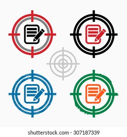  Document icon on target icons background. Crosshair icon. Vector illustration.