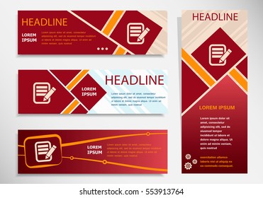 Document icon on vector website headers, business success concept. Modern abstract flyer, banner.