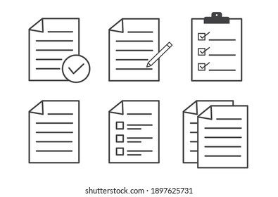 Document icon outline. Checklist icon isolated on white background. Flat design. Vector illustration.