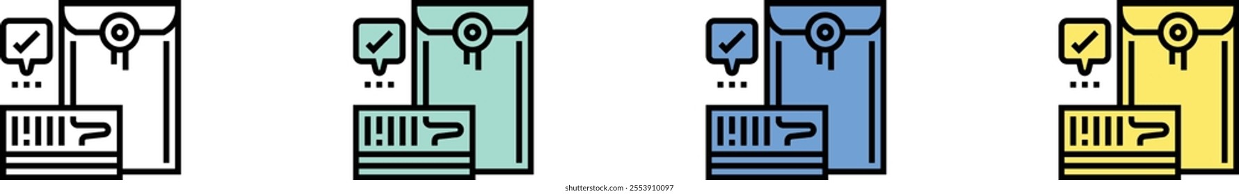document icon. Outline, Green, Blue and Yellow Style Design Isolated On White Background