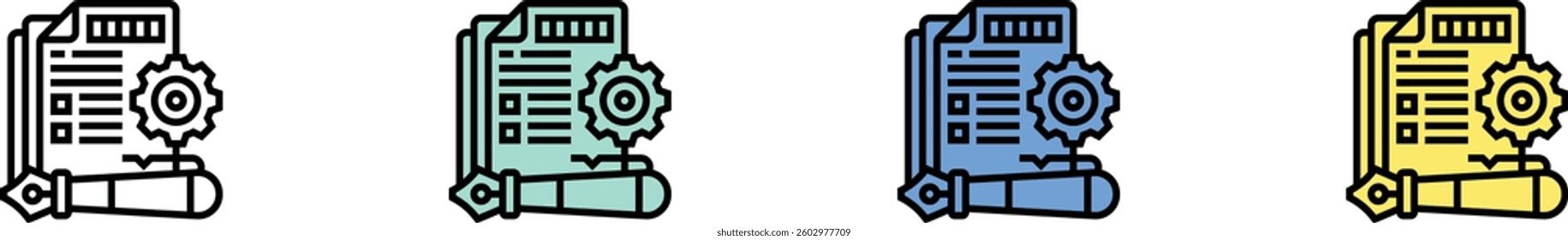 document icon. Outline, Green, Blue and Yellow Style Design Isolated On White Background