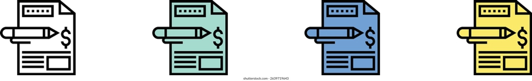 document icon. Outline, Green, Blue and Yellow Style Design Isolated On White Background