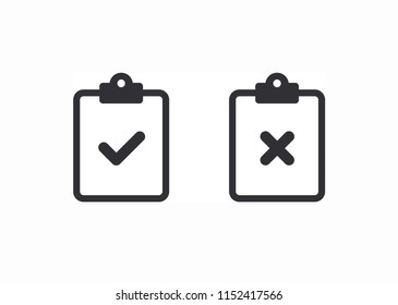 Document icon. Paper icon. Check mark. Worksheet sign. Report. Office documents. Symbols YES and NO. Reject file. Accept document. Survey. Extra options. Clipboard icon. Task done. Approved document