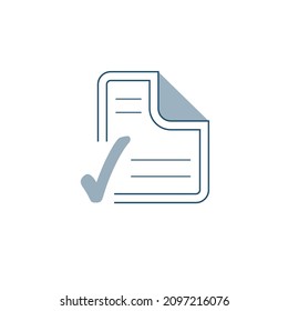 Document icon. Paper icon. Check mark. Checkmark OK icons. Symbols YES. Accept document. File fixes. Stock Vector illustration isolated on white background.