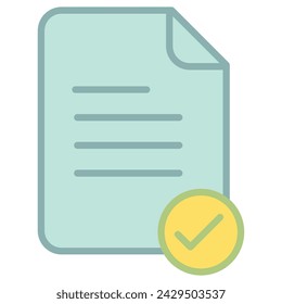 Document icon, paper with check mark flat icon, account and report of business
