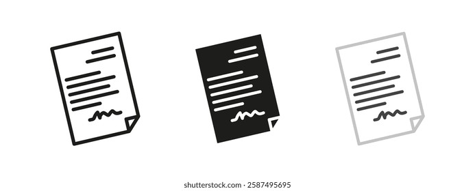 Document icon. Paper and contract symbol. Agreement form vector illustration. Official file and certificate sign. Business, legal and office pictogram.