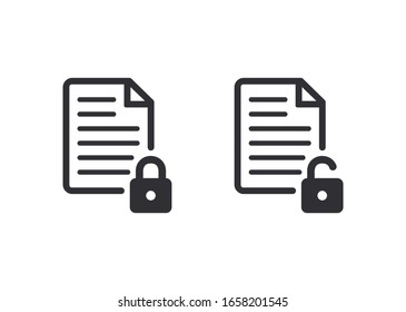 Document icon. Paper icon. File access. Document protection. File security. File lock. Personal document. Closed profile. Data security. Closed document. Secret file. Private files. Lock icon. 