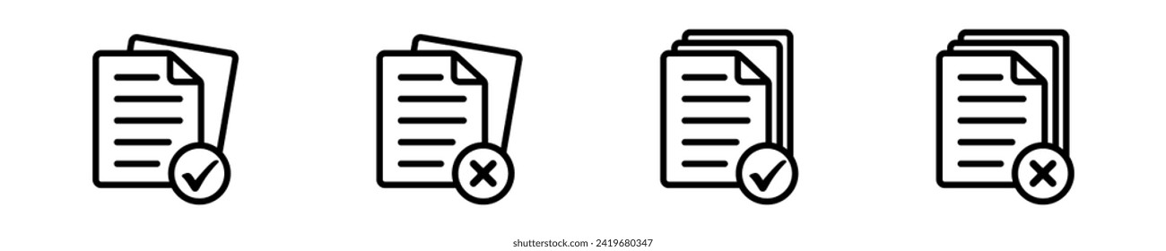 Document icon. Paper icon. Paper file. Page and sheet. Symbol set done contract. Page in vector design flat style