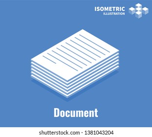 Document icon. Pile of documents, stack of business paper. Vector 3D illustration isolated on blue background.