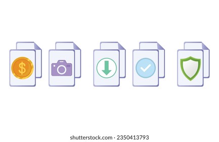 Document Icon Set 5 icons are invoices documents document security images.on white background.Vector Design Illustration.