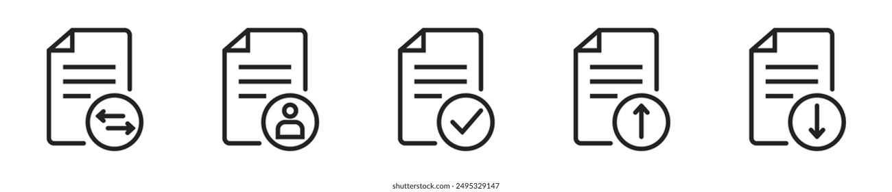 Document icon set. Set of 5 outline icons related to contains paper, document, archive, folder, legal document, clipboard, mail, etc. Linear icon collection. Document outline icons collection.