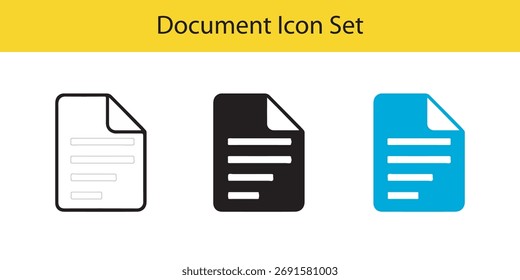 Document icon set in black white and blue for web design