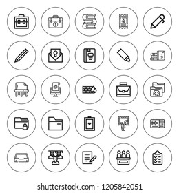 Document icon set. collection of 25 outline document icons with boarding pass, briefcase, clipboard, book, books, certificate, contract, email, file icons. editable icons.