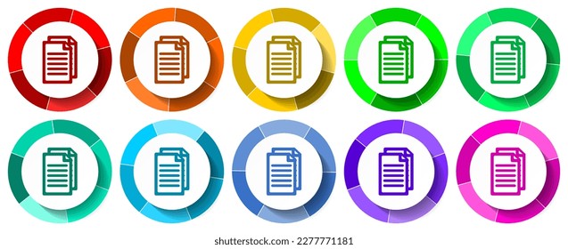 Document icon set, copy flat design vector illustration in 10 colors options for mobile applications and webdesign