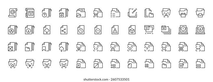 Document icon set. Different document icons. Paper document icons in line style. Task, certificate, folder, file, invoice, archive, checklist and more.